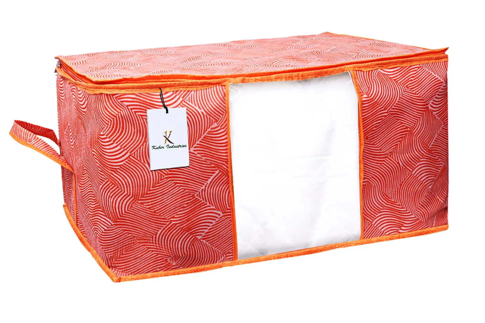 Kuber Industries Leheriya Design Underbed Storage Bag, Storage Organiser, Blanket Cover Set of 2 - Orange, Extra Large Size - CTKTC15212, Standard