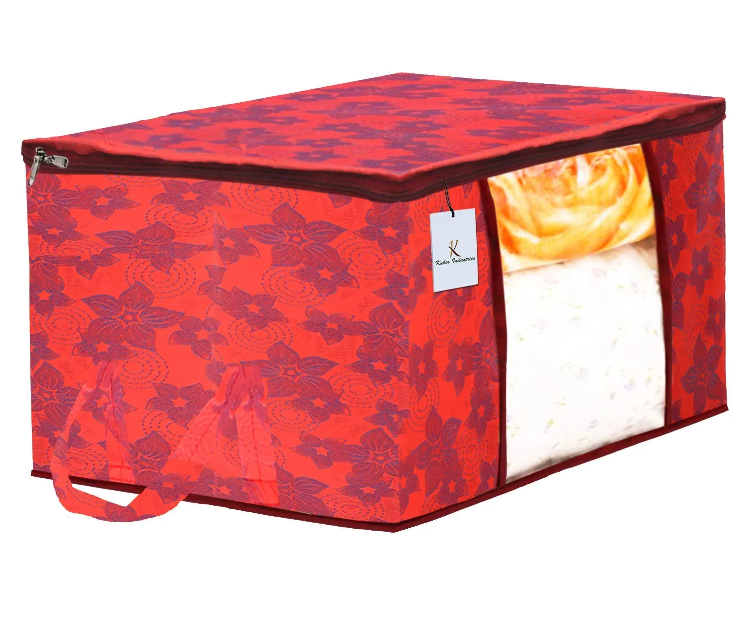 Kuber Industries Metalic Printed 6 Piece Non Woven Saree Cover and 6 Pieces Underbed Storage Bag, Storage Organiser, Blanket Cover, Green & Red -CTKTC042486