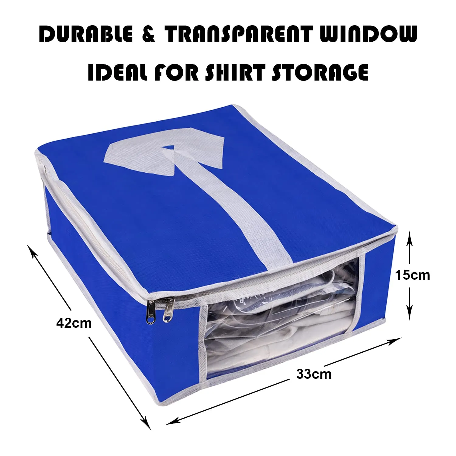 Kuber Industries Shirt Cover | Foldable & Durable Wardrobe Organizer | Non Woven Shirt Organizer for Home & Traveling with Transparent Window | Pack of 4 | Blue