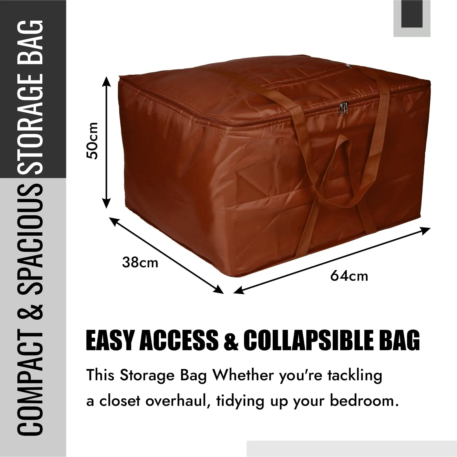 Kuber Industries Storage Attachi Bag | Parachute Travel Storage Bag | Underbed Storage Bag | Storage Organizer for Clothes | Zipper Closure Blanket Bag with Handle | Large | Pack of 2 | Brown