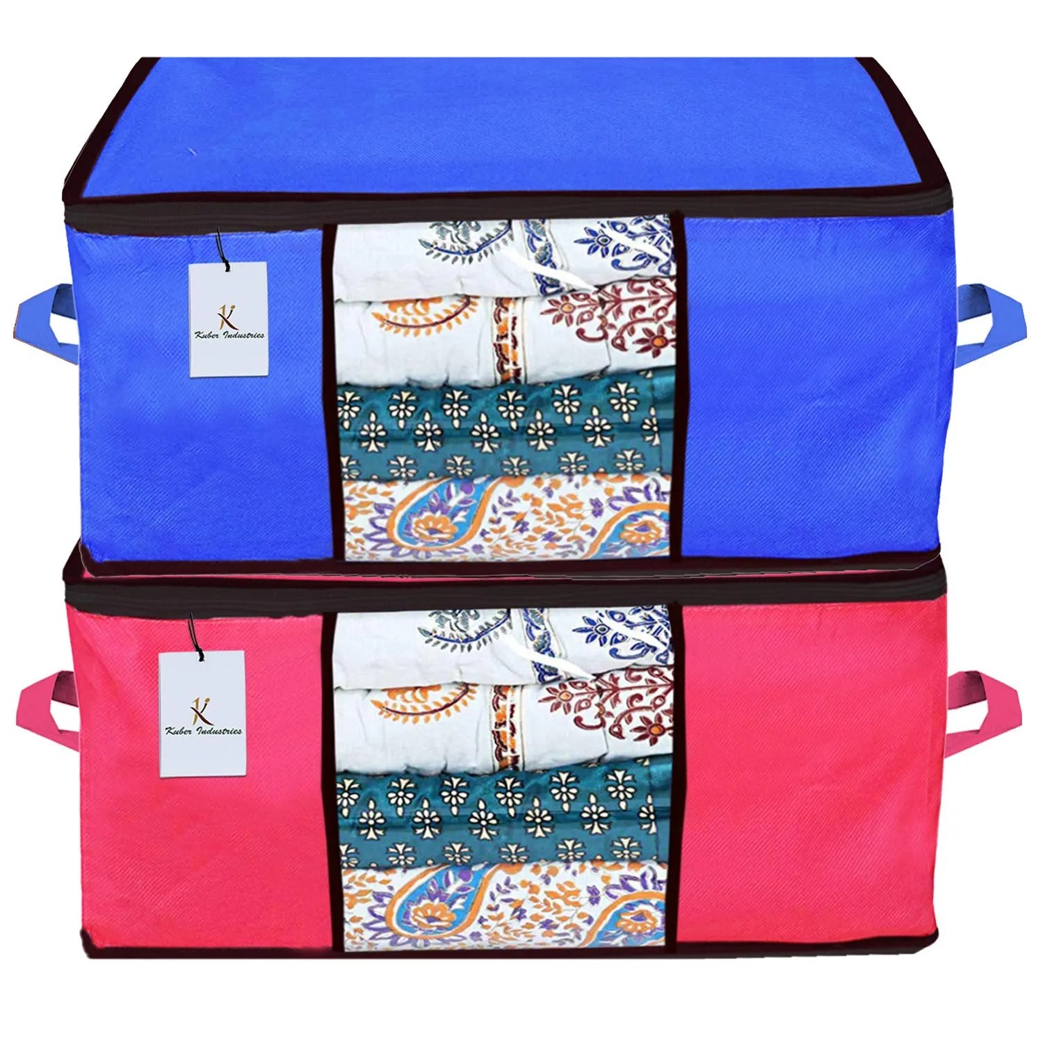 Kuber Industries Underbed Rectangular Storage Bag, Storage Organiser, Blanket Cover Set of 2 - Royal Blue, Pink Extra Large Size-CTKTC23939