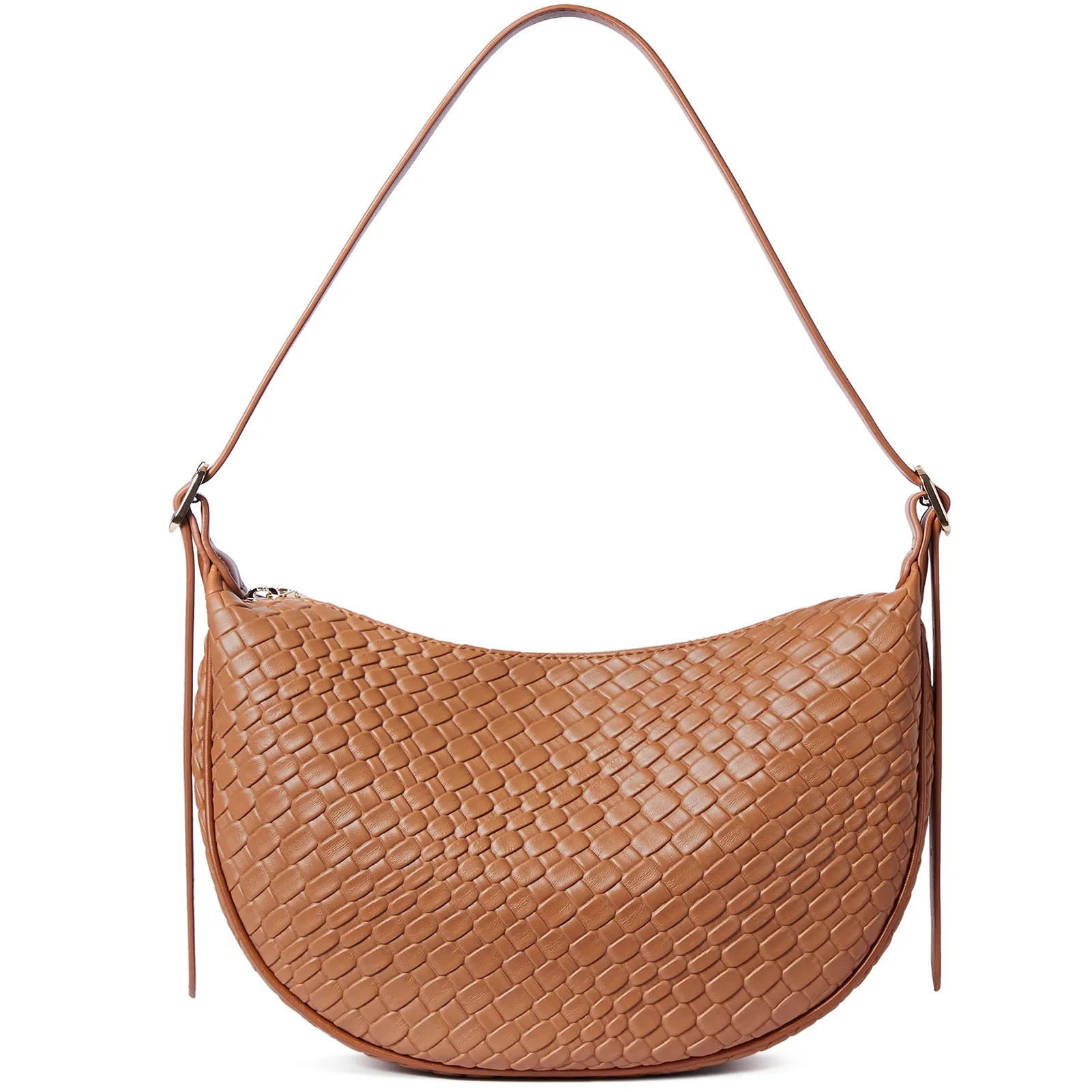 KWELI Woven Leather Half Moon Shoulder Bag