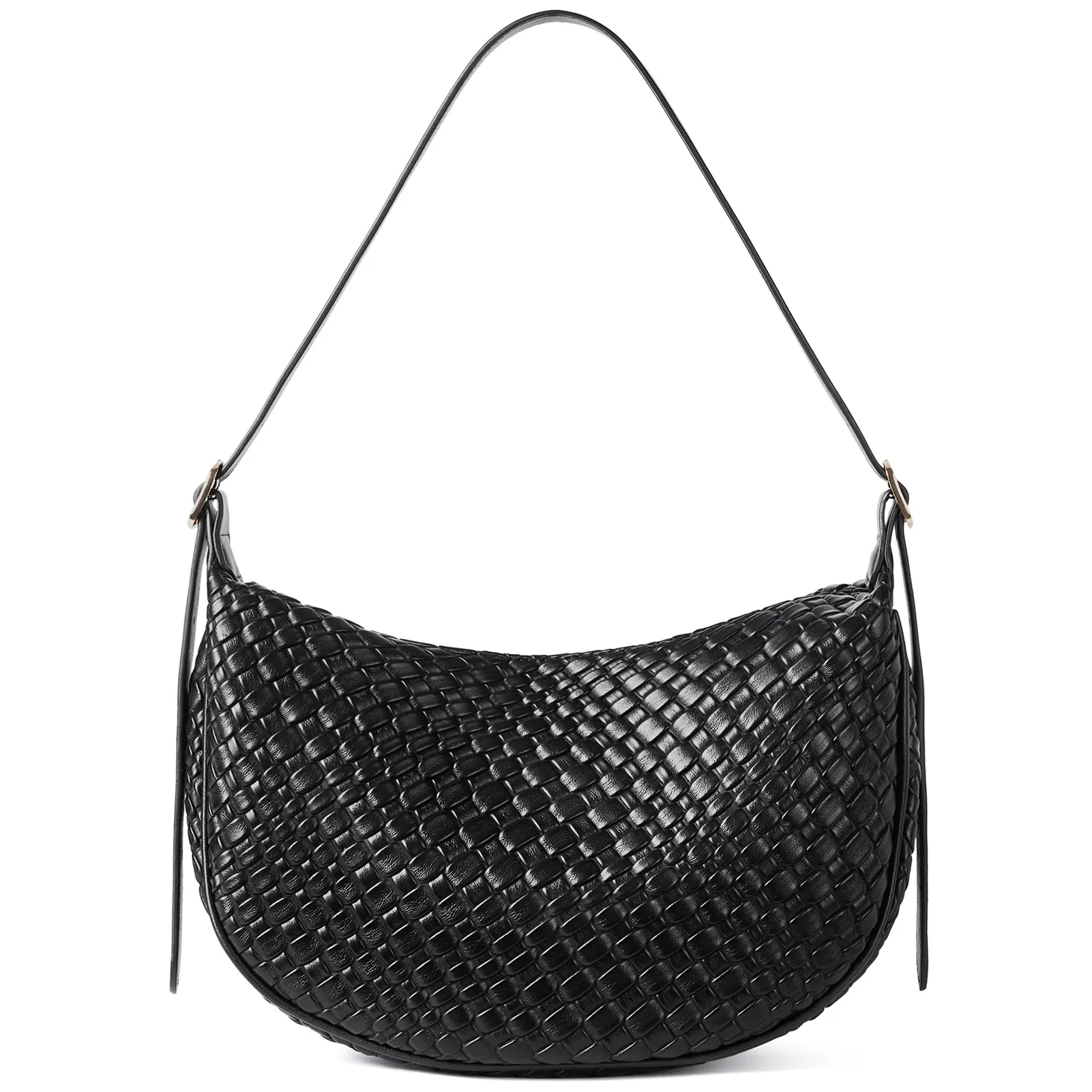 KWELI Woven Leather Half Moon Shoulder Bag