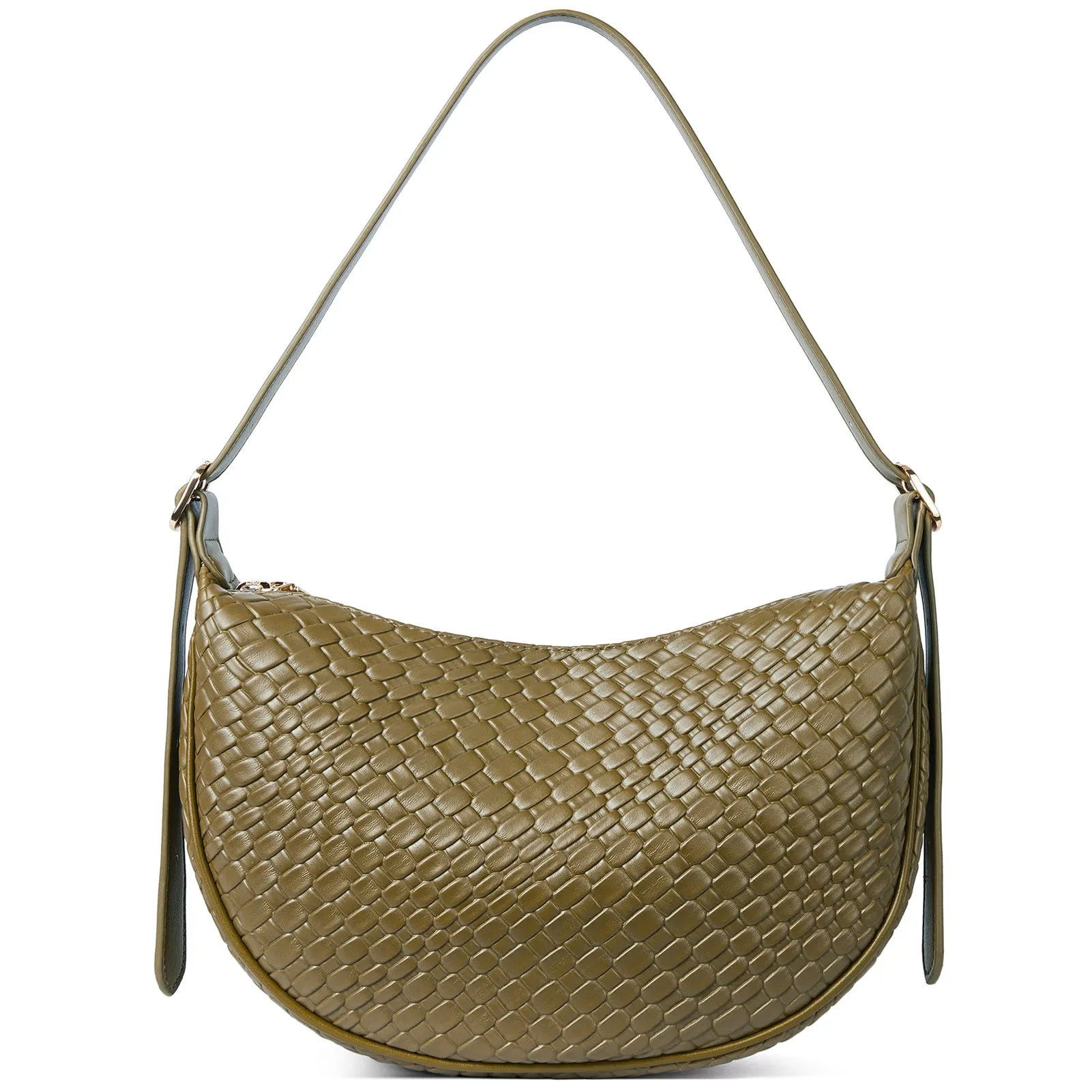 KWELI Woven Leather Half Moon Shoulder Bag