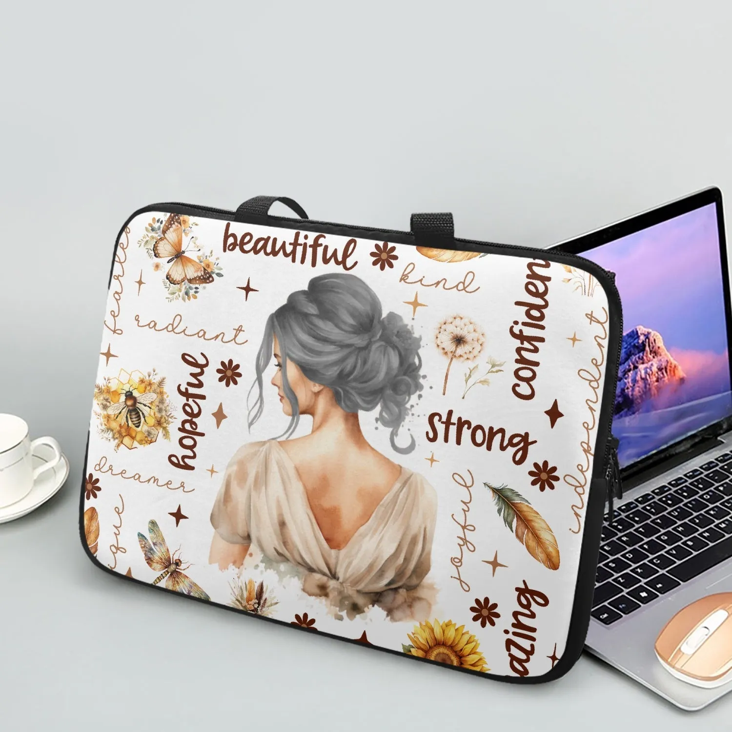 Laptop Sleeve with Handles - Affirmations - Grey Hair