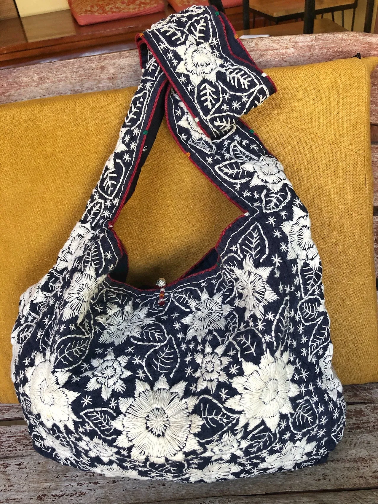 Large Indigo Embroidered Shoulder Bag