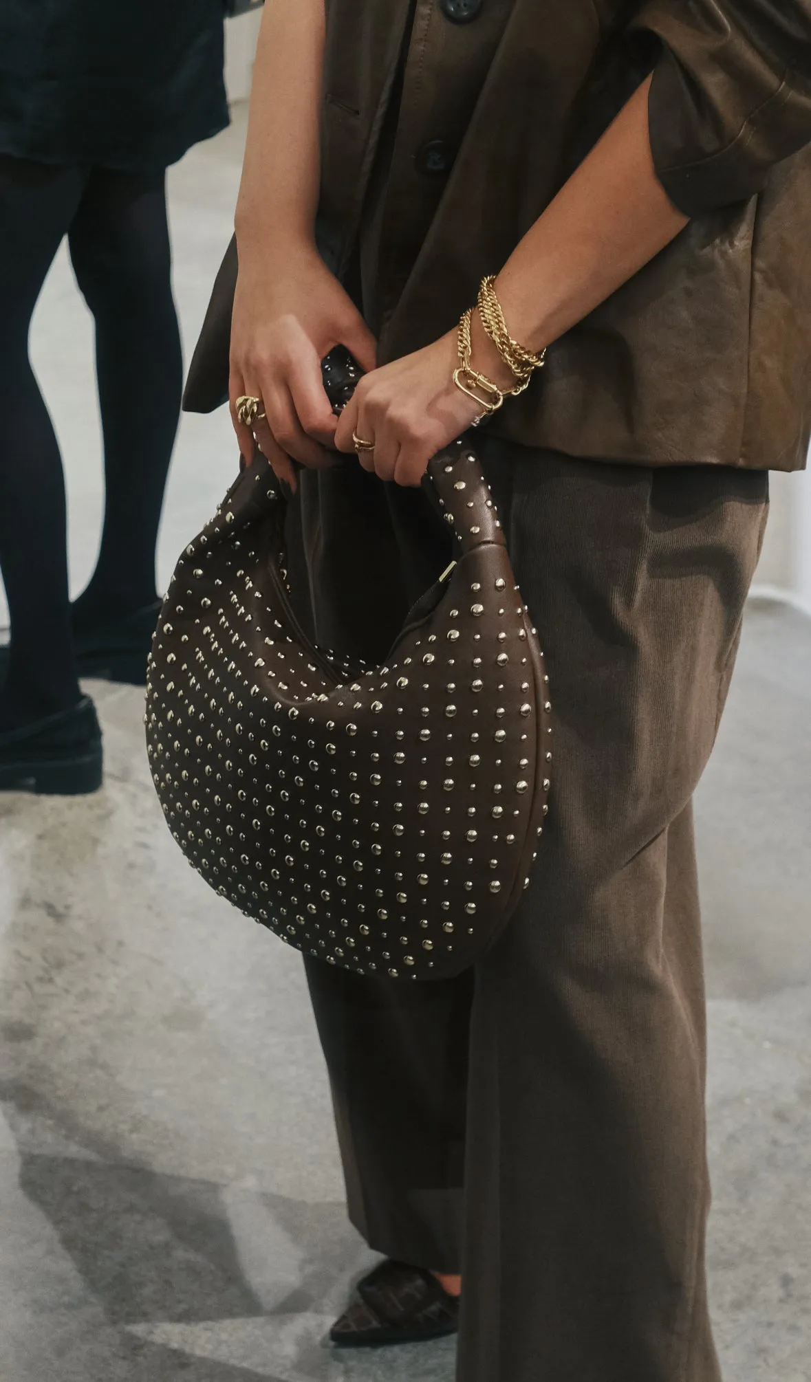 Large Studded Chocolate Shoulder Bag