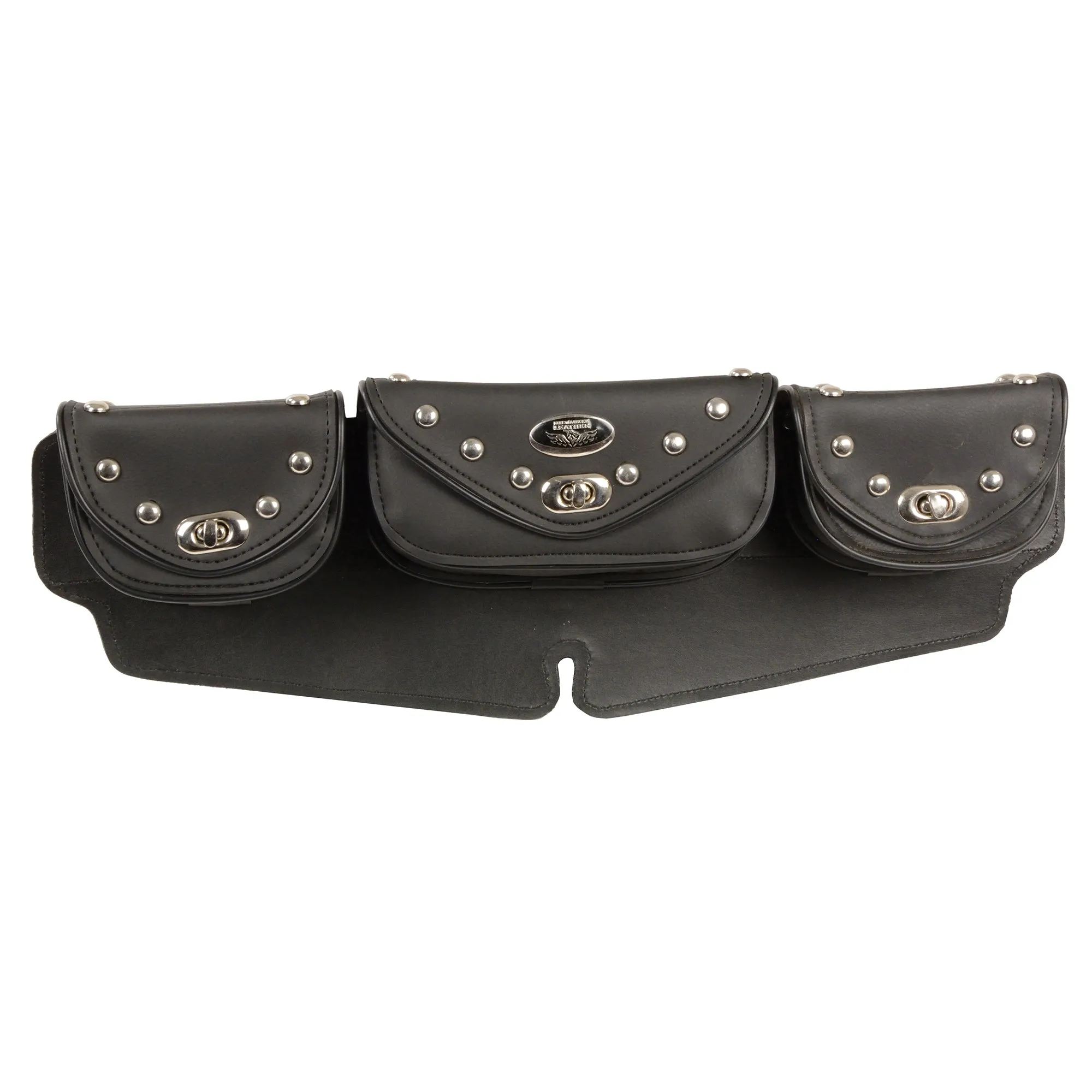 Large Studded Triple Pocket Windshield Mount Bag w/ Turn Clasps (22X6X3)