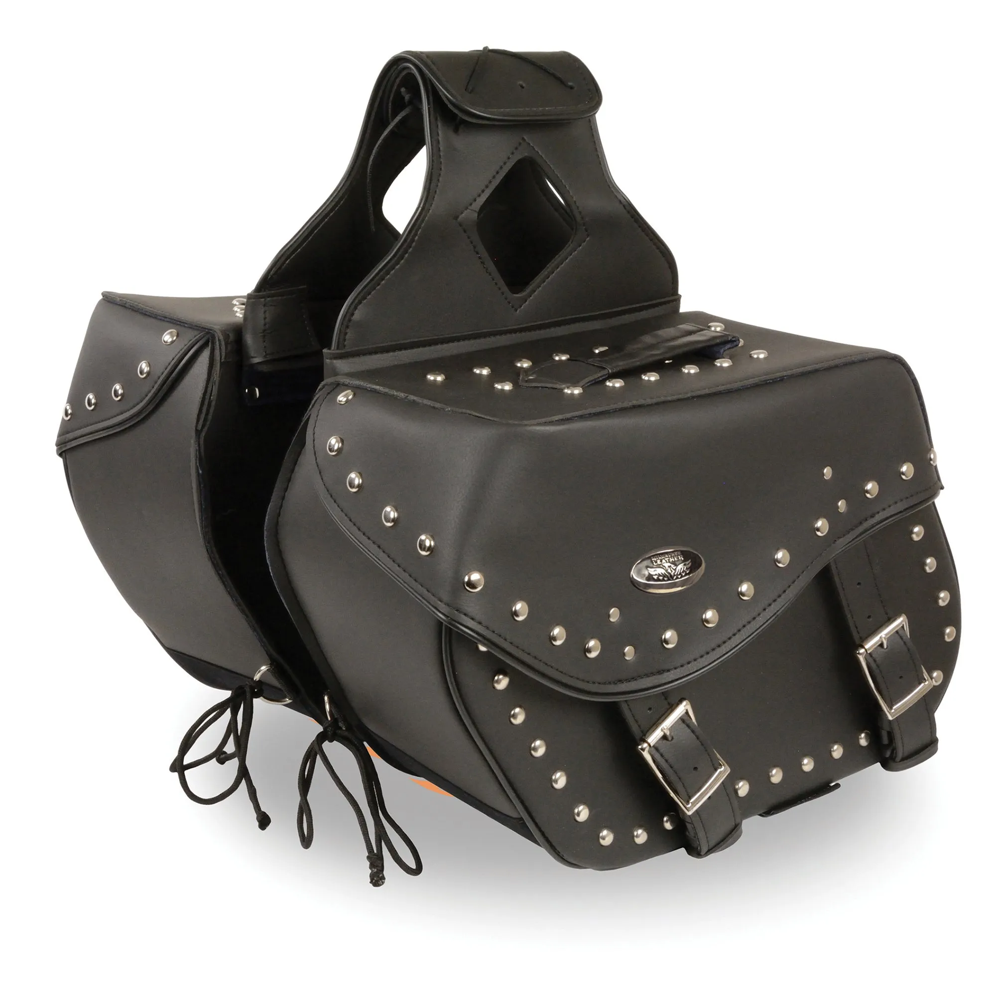 Large Zip-Off PVC Studded Throw Over Saddle Bag (15X12X7X22)