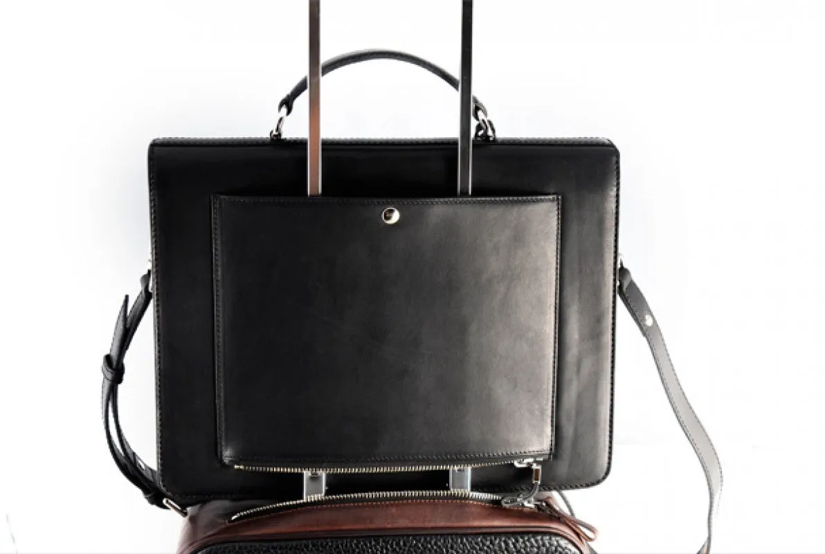 Leather Briefcase - The Forza - Ultra Slim - Onyx Black