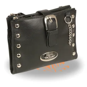 Leather Studded Wallet Shoulder Bag