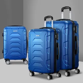 Lightweight 3pc Luggage Trolley Set, TSA Locks, Blue - Wanderlite