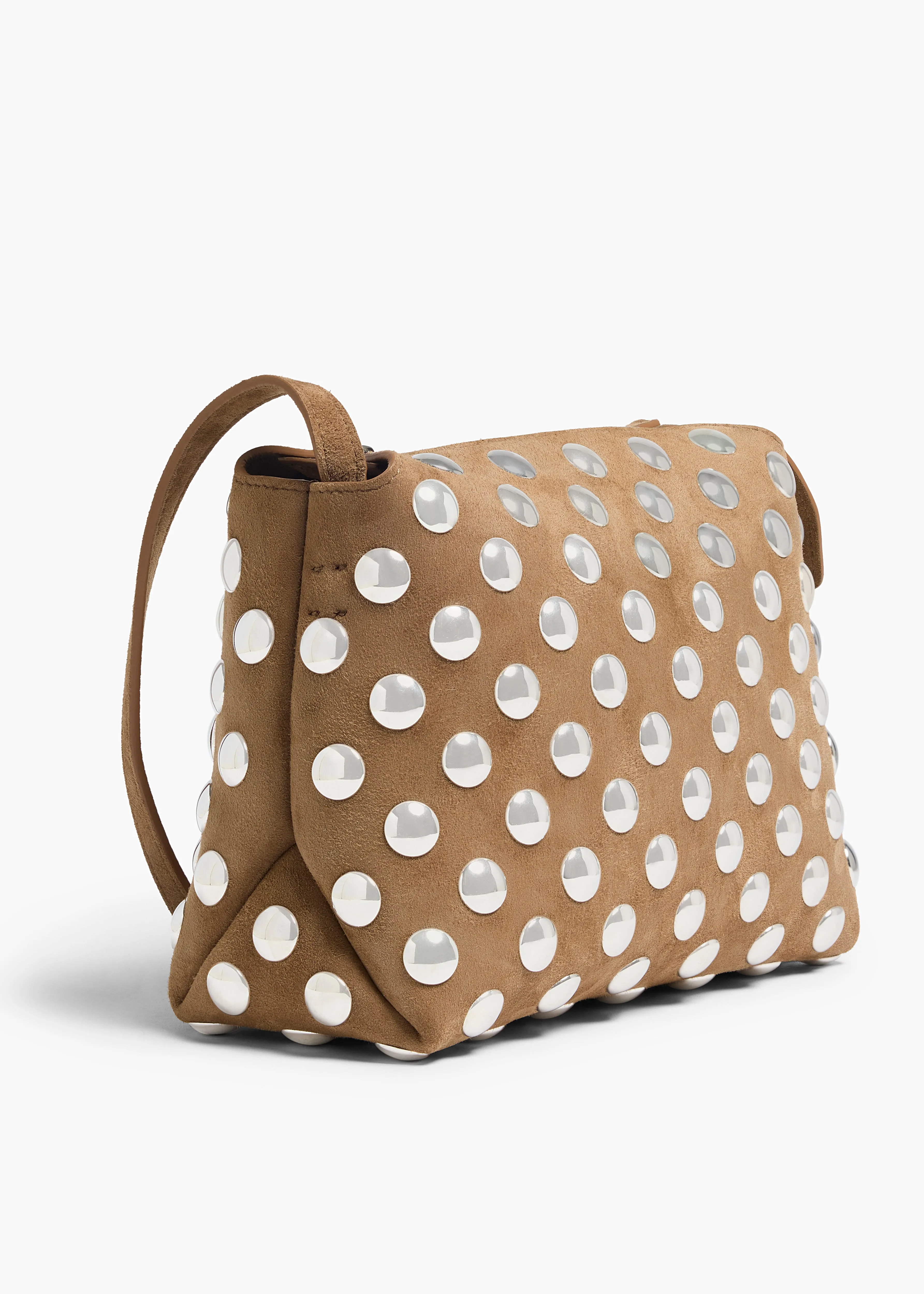 Lina Crossbody Bag in Mokka Suede with Silver Studs