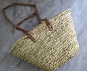 Market Shopping Basket Straw with Leather Straps