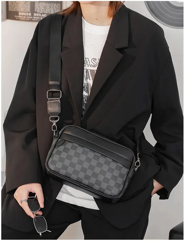 Men's Casual Check Shoulder Bag