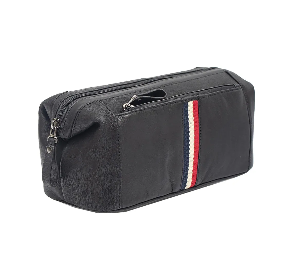 MENS STRIPE SOFT LEATHER WASH BAG