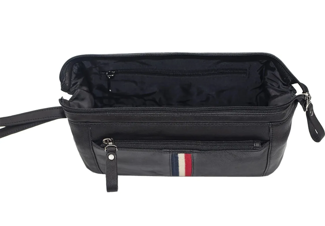 MENS STRIPE SOFT LEATHER WASH BAG