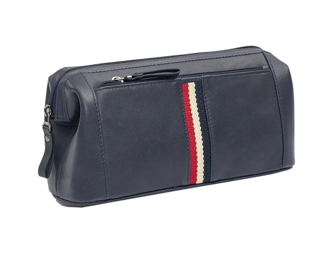 MENS STRIPE SOFT LEATHER WASH BAG