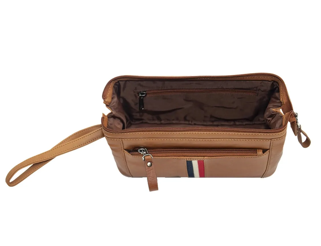 MENS STRIPE SOFT LEATHER WASH BAG