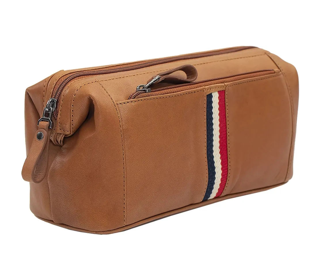 MENS STRIPE SOFT LEATHER WASH BAG