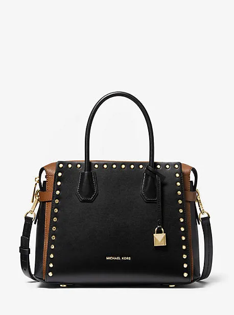 Mercer Medium Studded Leather Belted Satchel