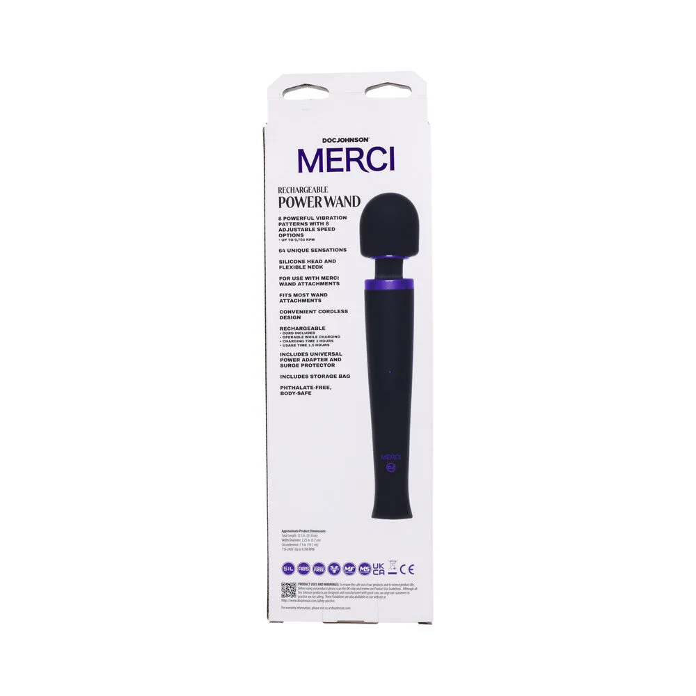 Merci Rechargeable Power Wand Ultra-Powerful Silicone Wand Massager Black Violet