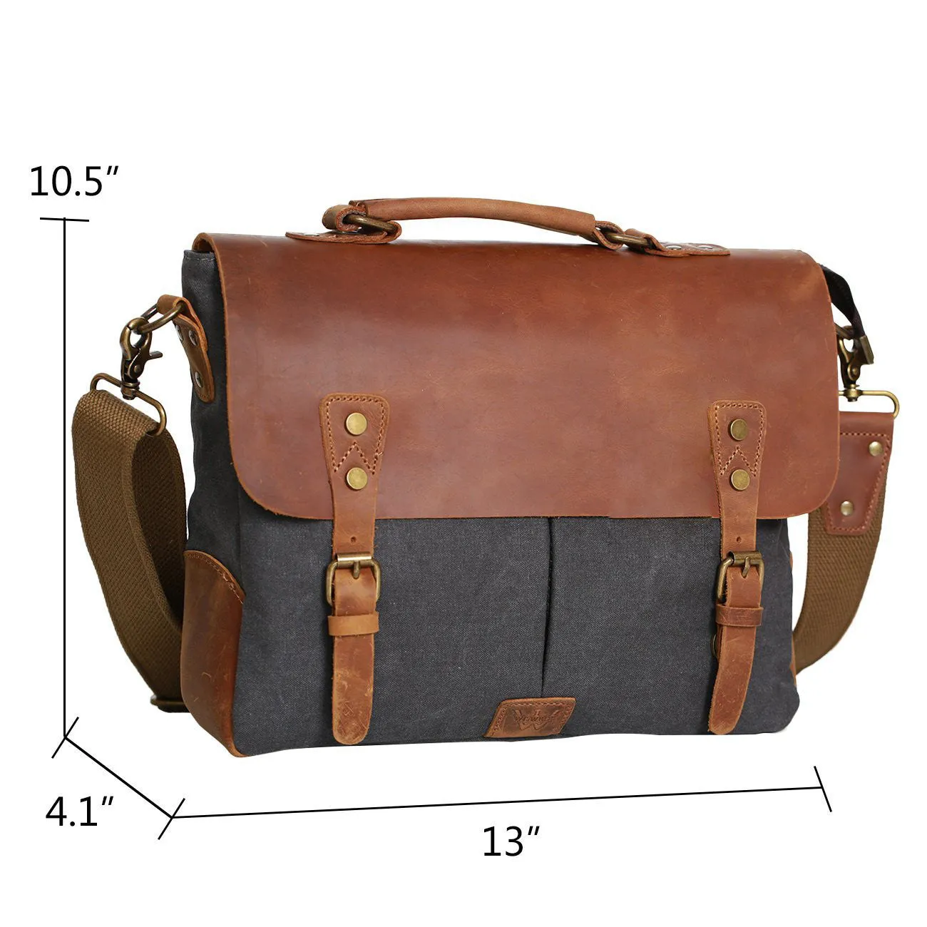 Messenger Satchel bag for men and women,Vintage canvas real leather 14-inch Laptop Briefcase