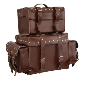 Milwaukee Leather MP8127RT Large Retro Brown 4-Piece Studded PVC Motorcycle Touring Pack