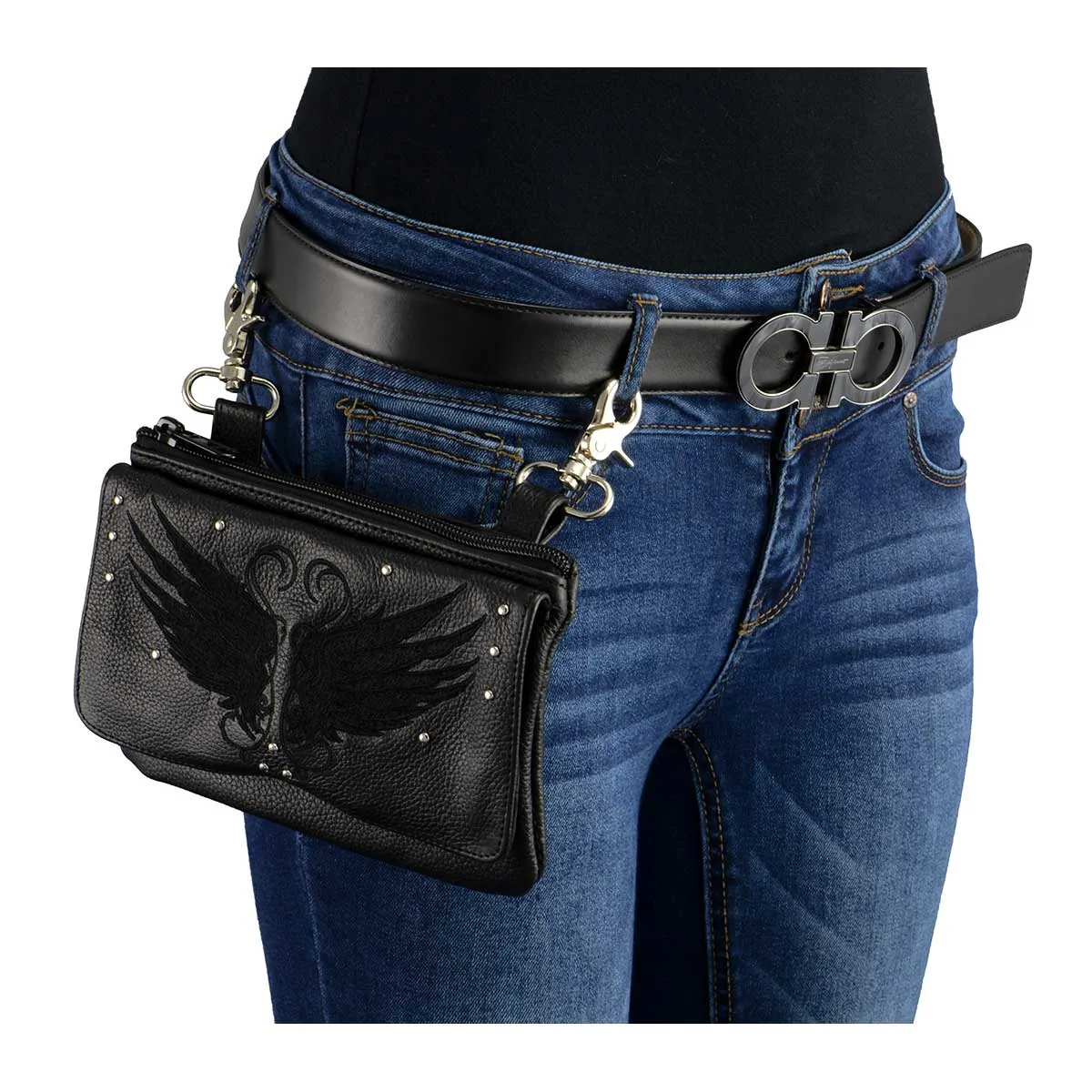 Milwaukee Leather MP8850 Ladies ‘Winged’ Black Leather Multi-Pocket