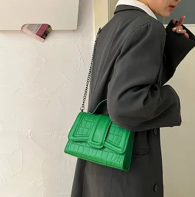 Mock Croc PU Solid Colour Shoulder Bag