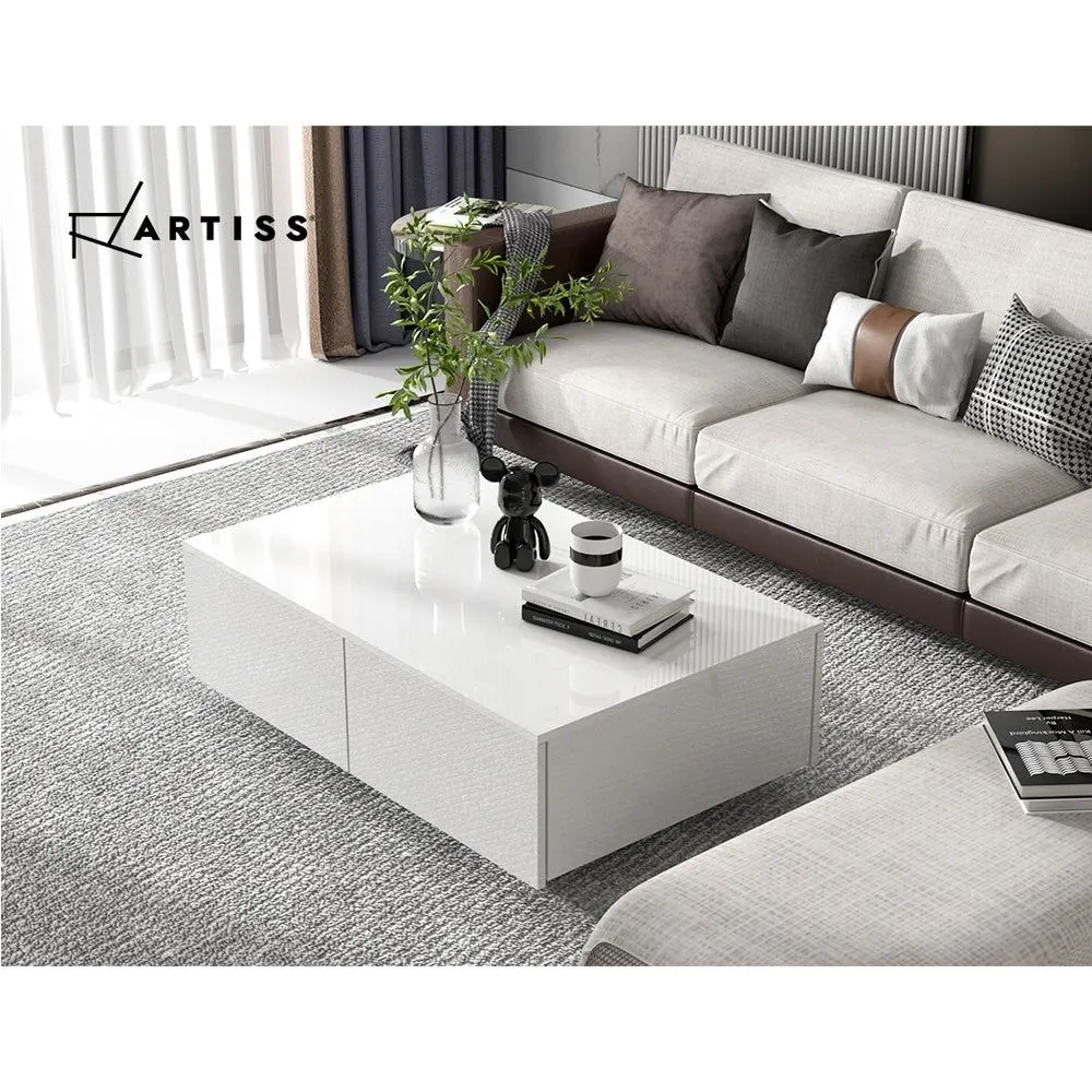 Modern Coffee Table 4 Storage Drawers High Gloss Living Room Furniture White