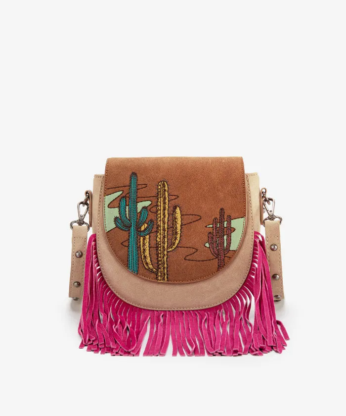 Montana West Cactus Embroidered Fringe Crossbody Bag