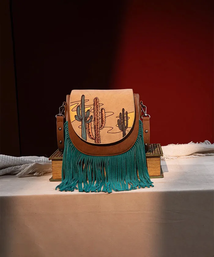 Montana West Cactus Embroidered Fringe Crossbody Bag