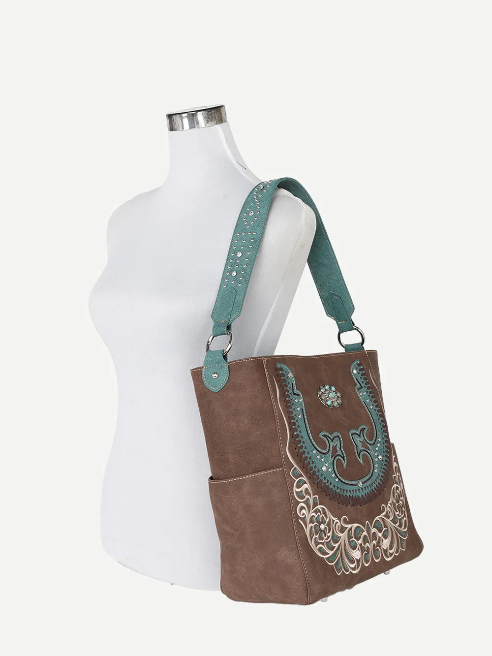 Montana West Cut-Out Turquoise Stone Concho Hobo Bag