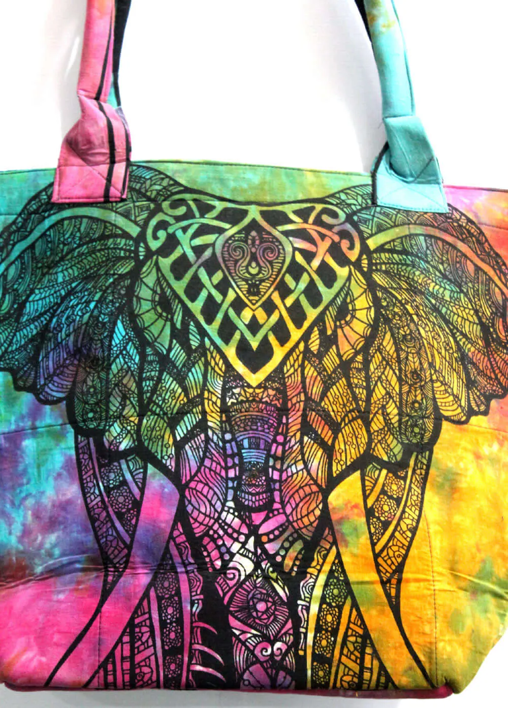 Multicolor Elephant Design Tote Bag Hand Stitch Shopping Bag