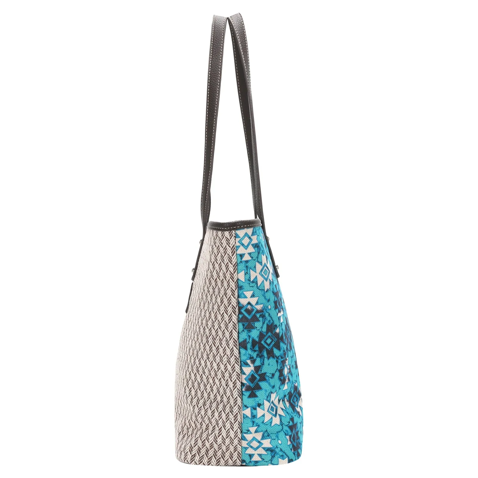 MW1160-8112 Montana West Turquoise Aztec Print Canvas Tote Bag