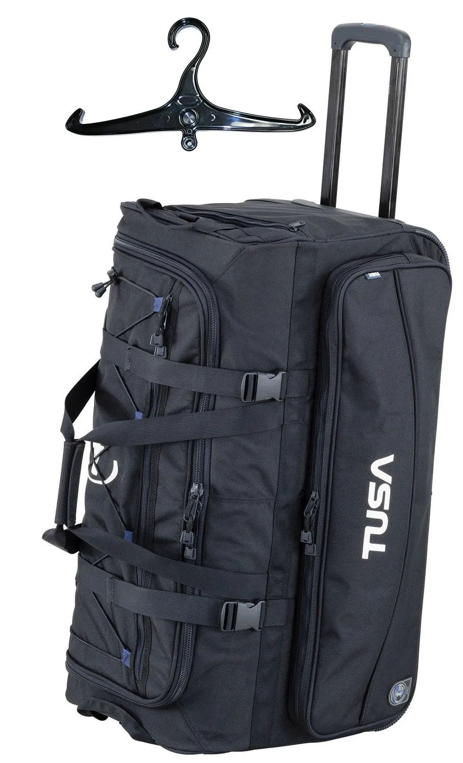 Open Box Tusa Dive Gear Roller Duffle Bag In Black with Black BCD And Regulator Hanger