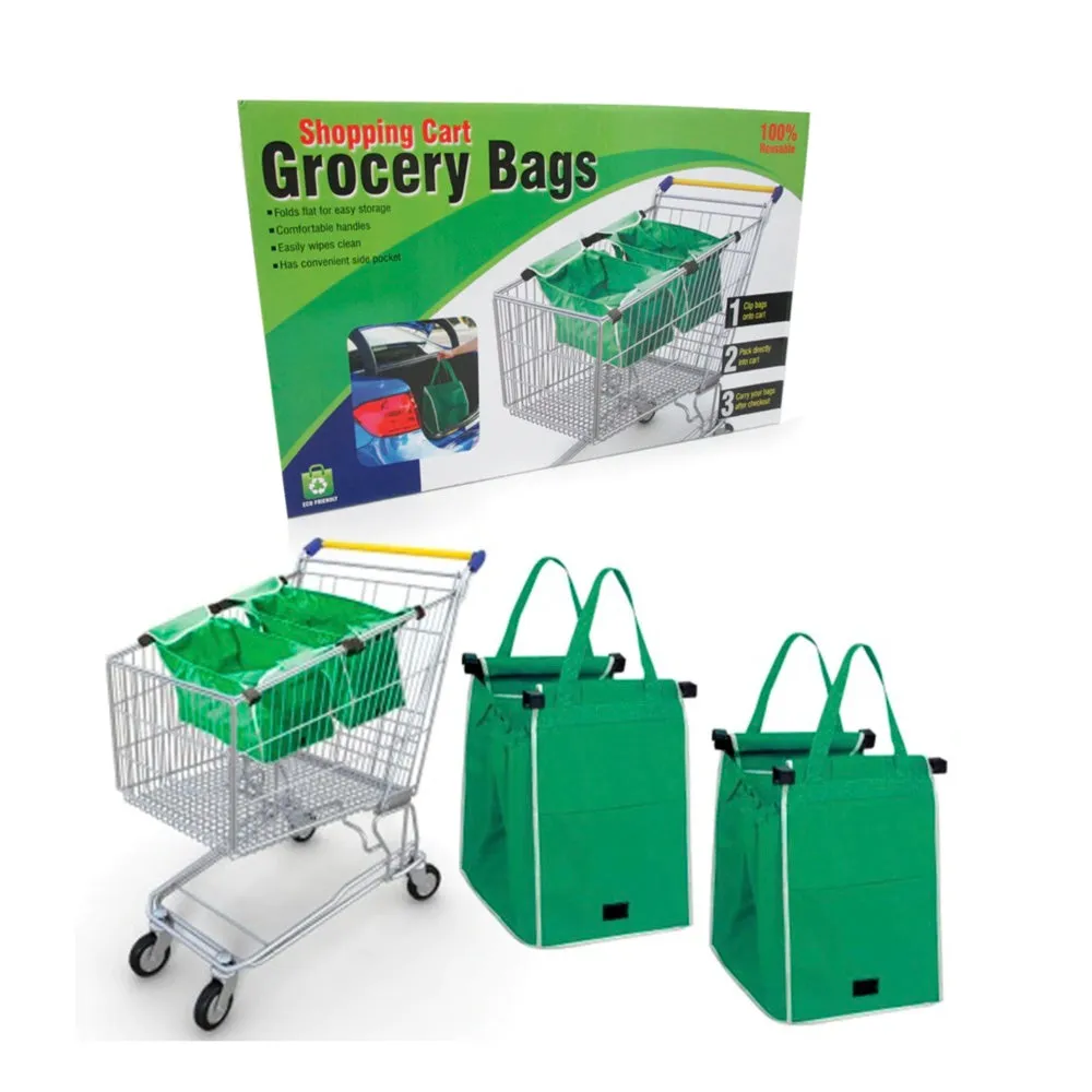 Organize Your Shopping: 2-Pack Reusable Grocery Bags with Cart Clips