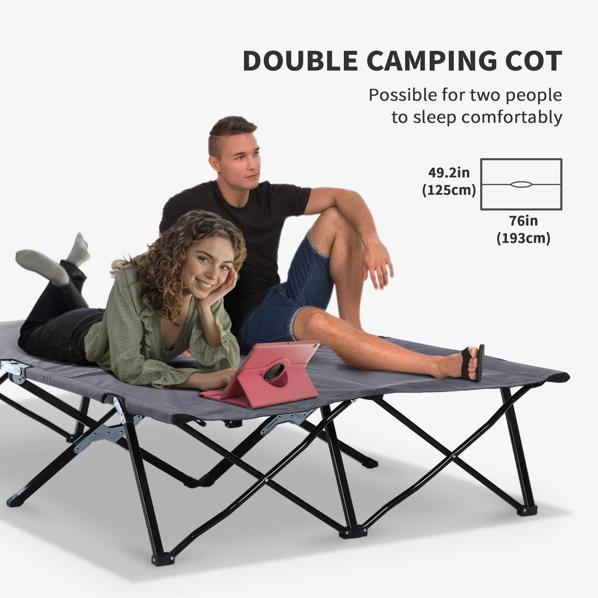 Outdoor Double Camping Folding Cot Portable Sunbed with Carry Bag