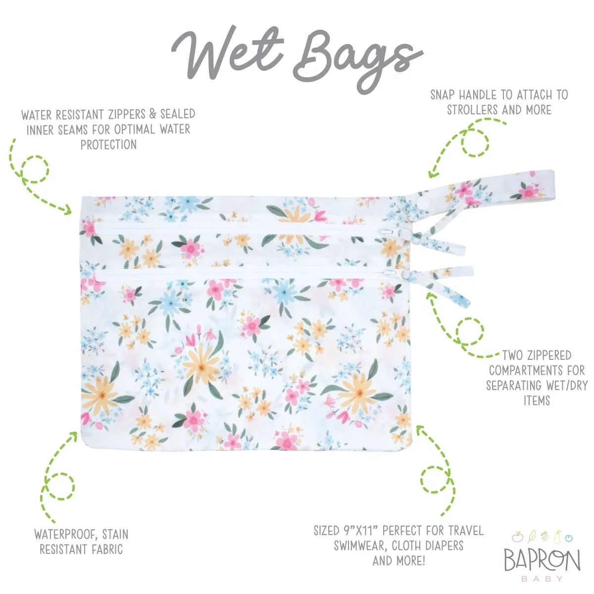 Pastel Floral - Waterproof Wet Bag (For mealtime, on-the-go, and more!)