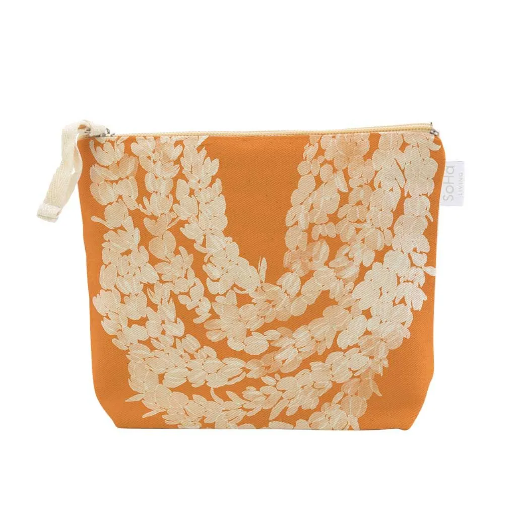 Pikake Lei on Orange Cosmetic Bag, Large