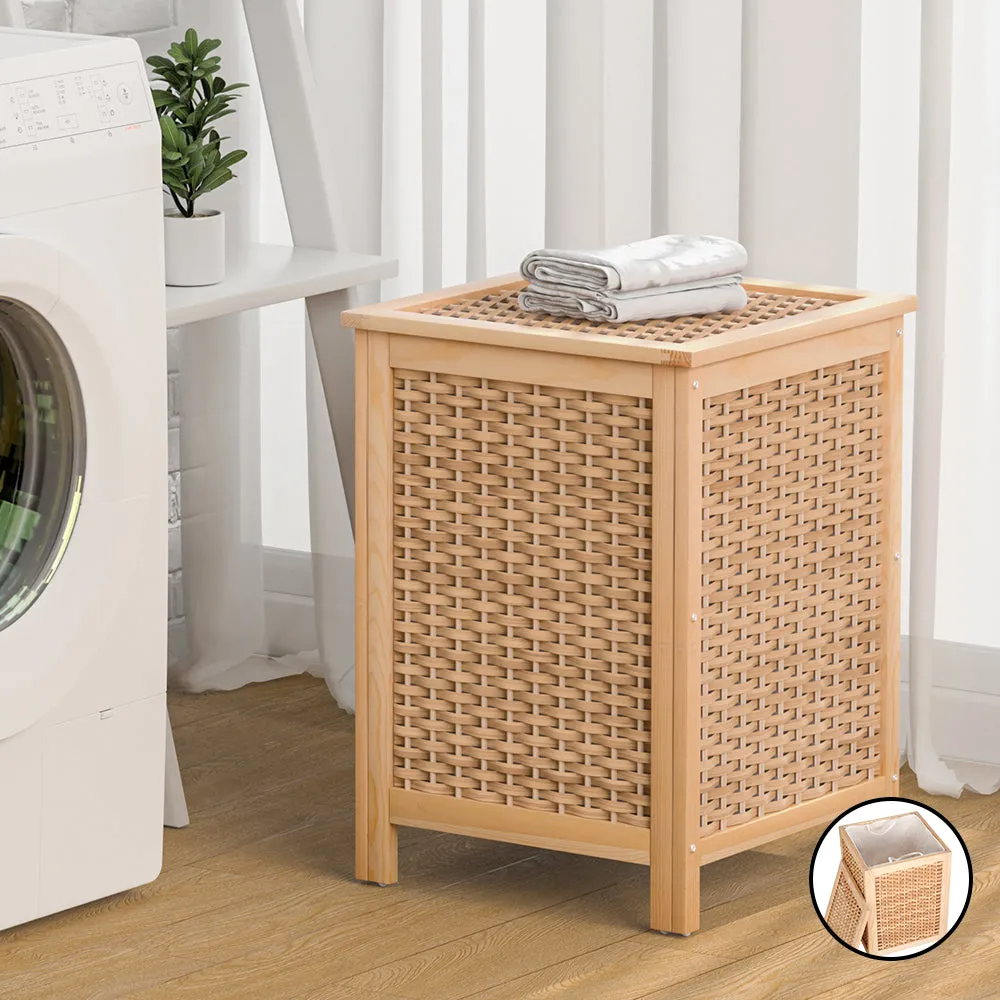 Pine Wood Laundry Hamper with Storage Bag, Artiss