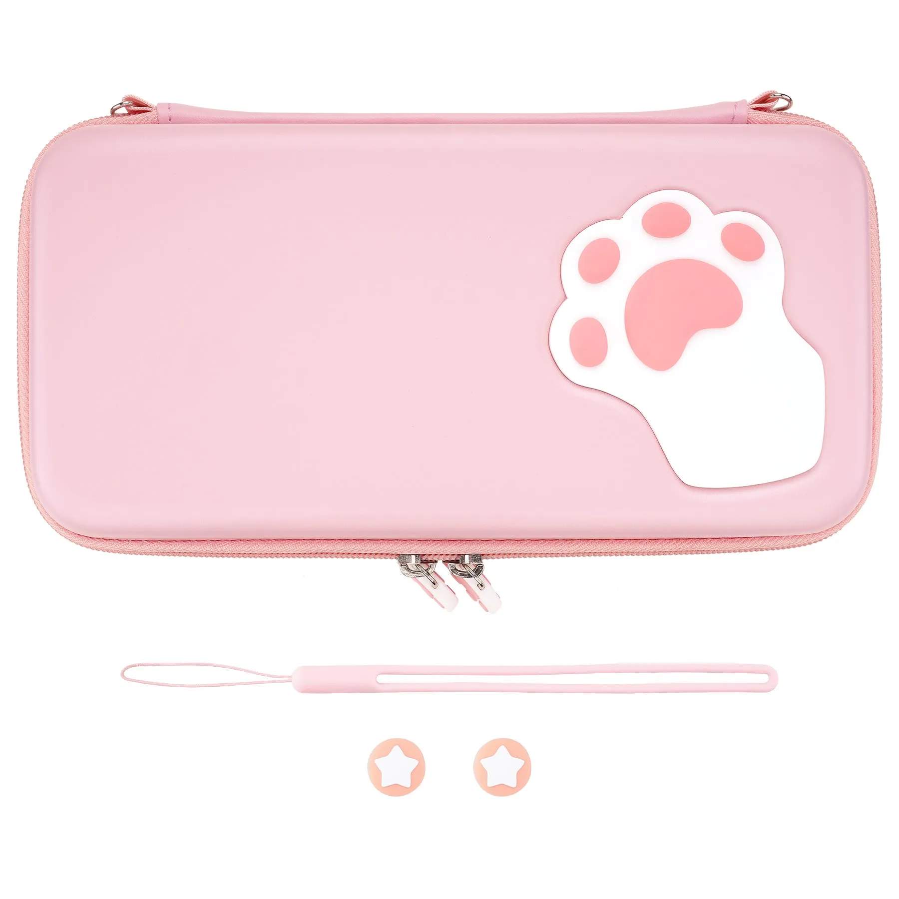 PlayVital Pink Switch Lite Travel Carrying Case, Cat Paw Hard Portable Pouch, Soft Velet Lining Carry Storage Bag for Nintendo Switch Lite w/ Thumb Grips 10 Game Cards Slots Inner Pocket - LTW001