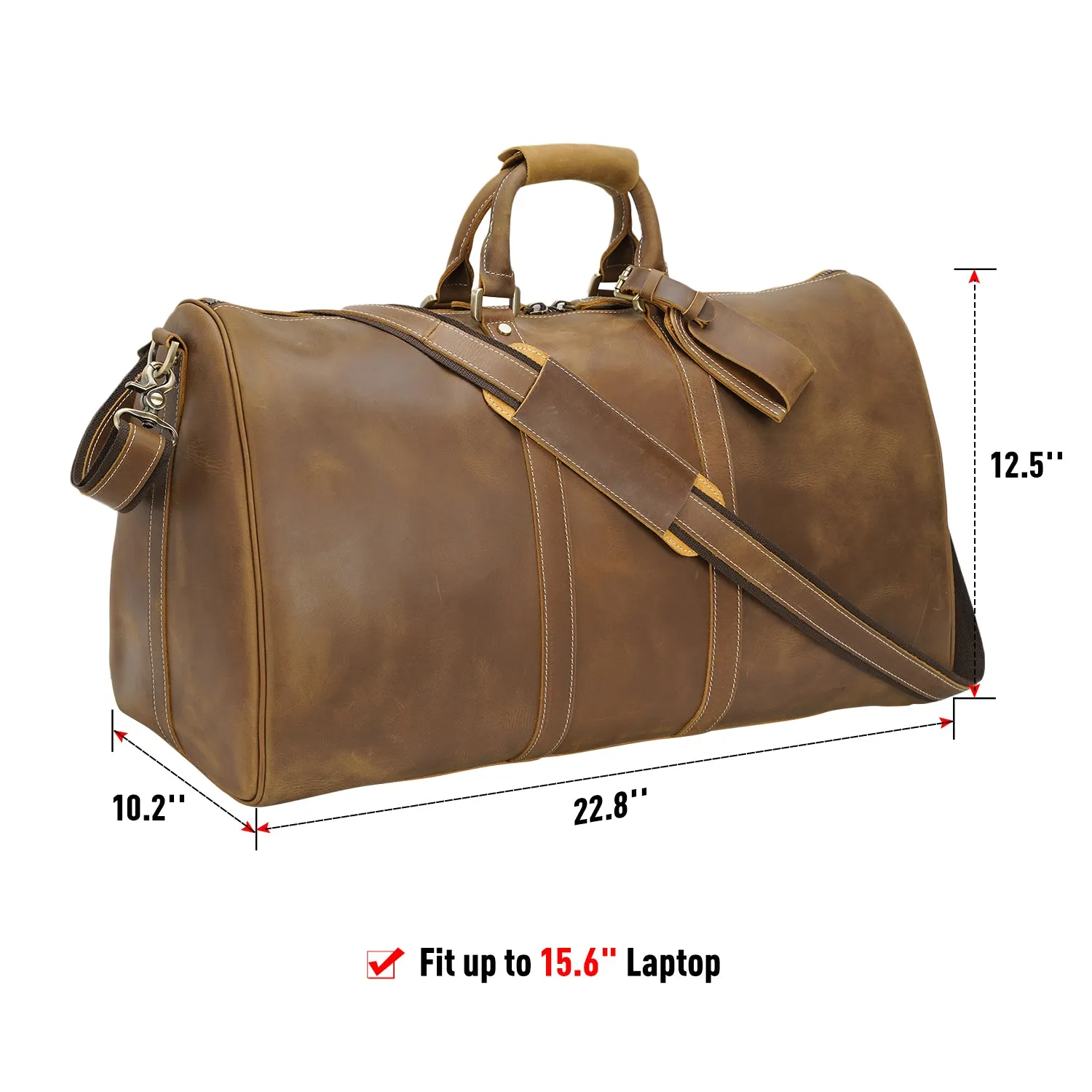 Polare 23'' Classic Full Grain Leather Travel Duffel Weekender Bag Overnight Duffle Bag For Men