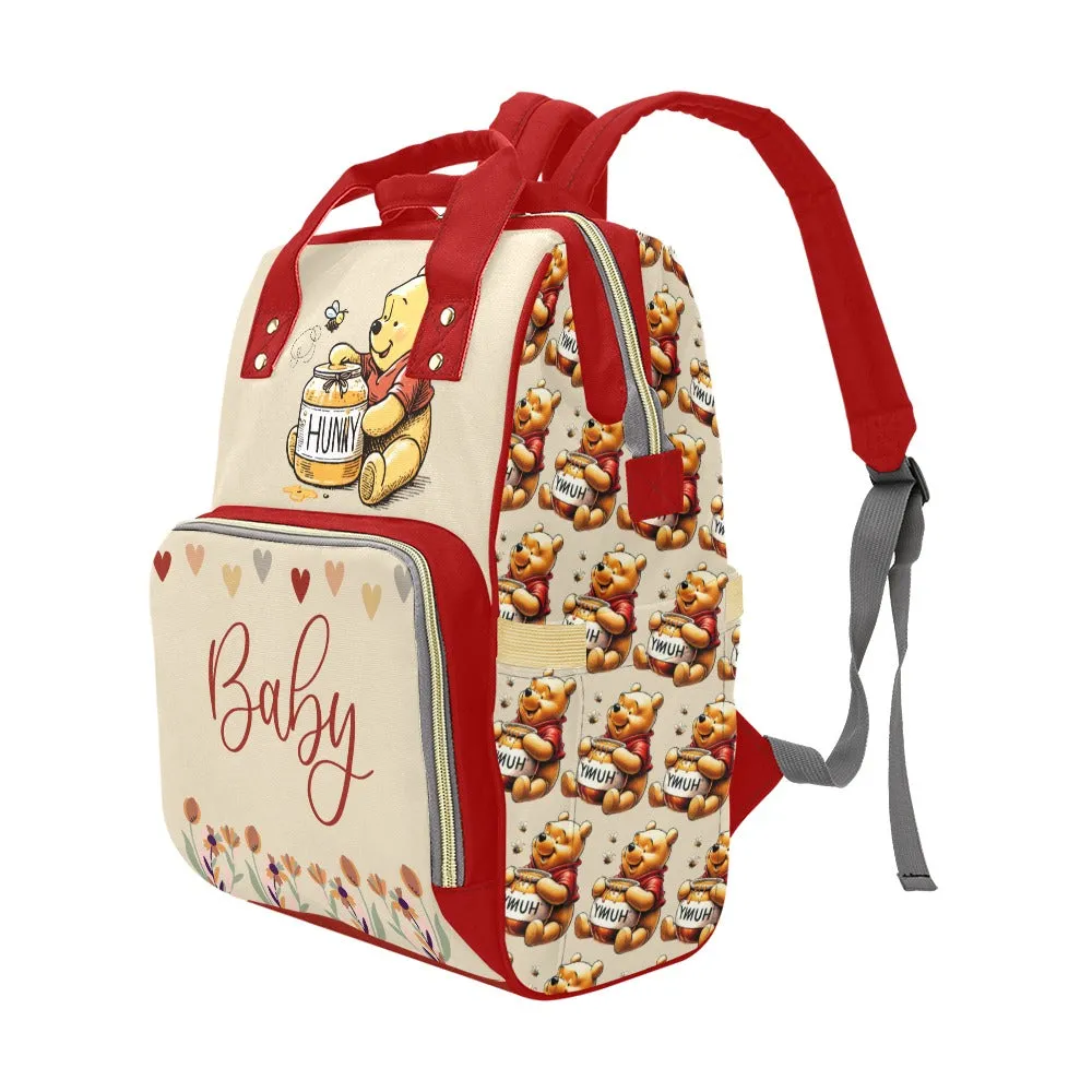 Pooh Bear and Tigger Red and Tan Diaper Bag Backpack Multi-Function Backpack