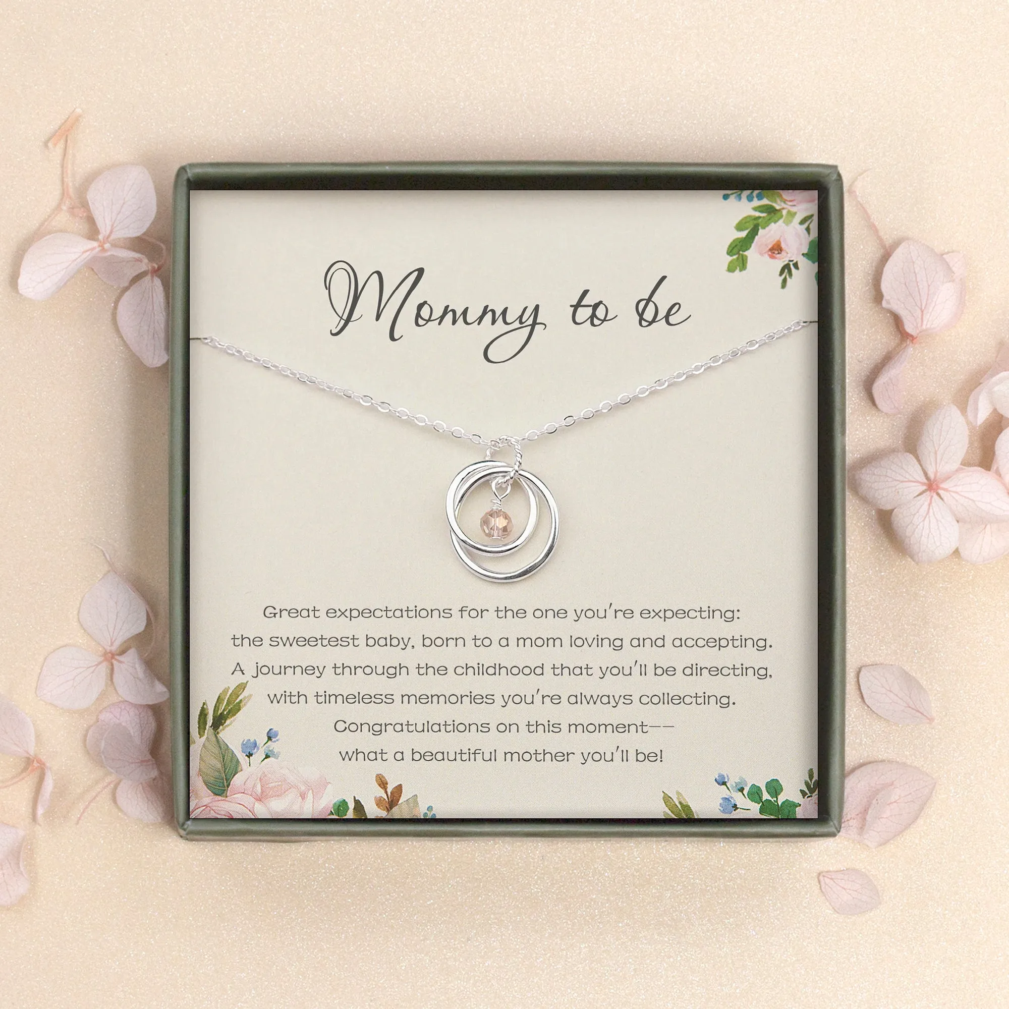 "Mommy to be" Card and Sterling Silver Necklace