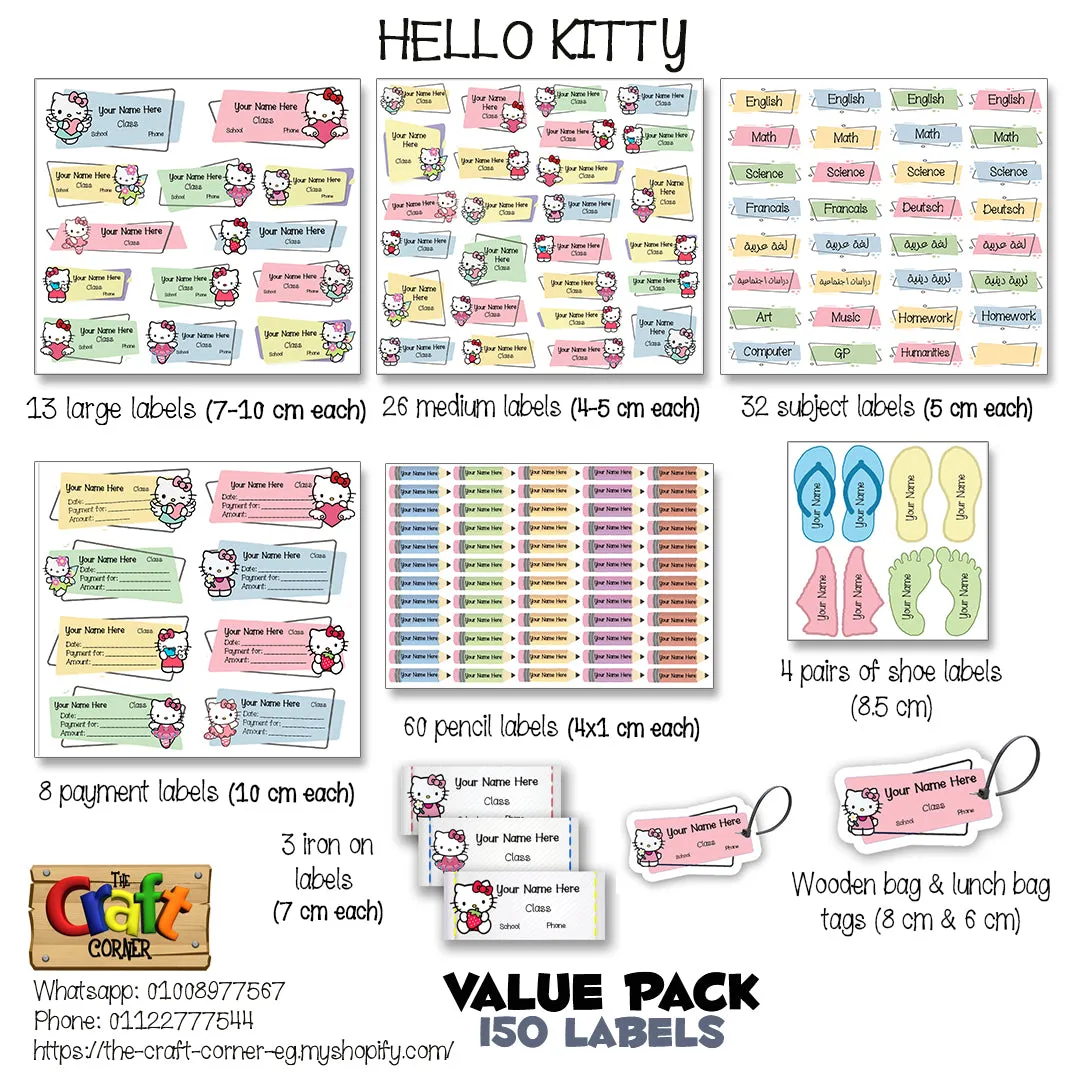 ""Hello kitty" school labels packs