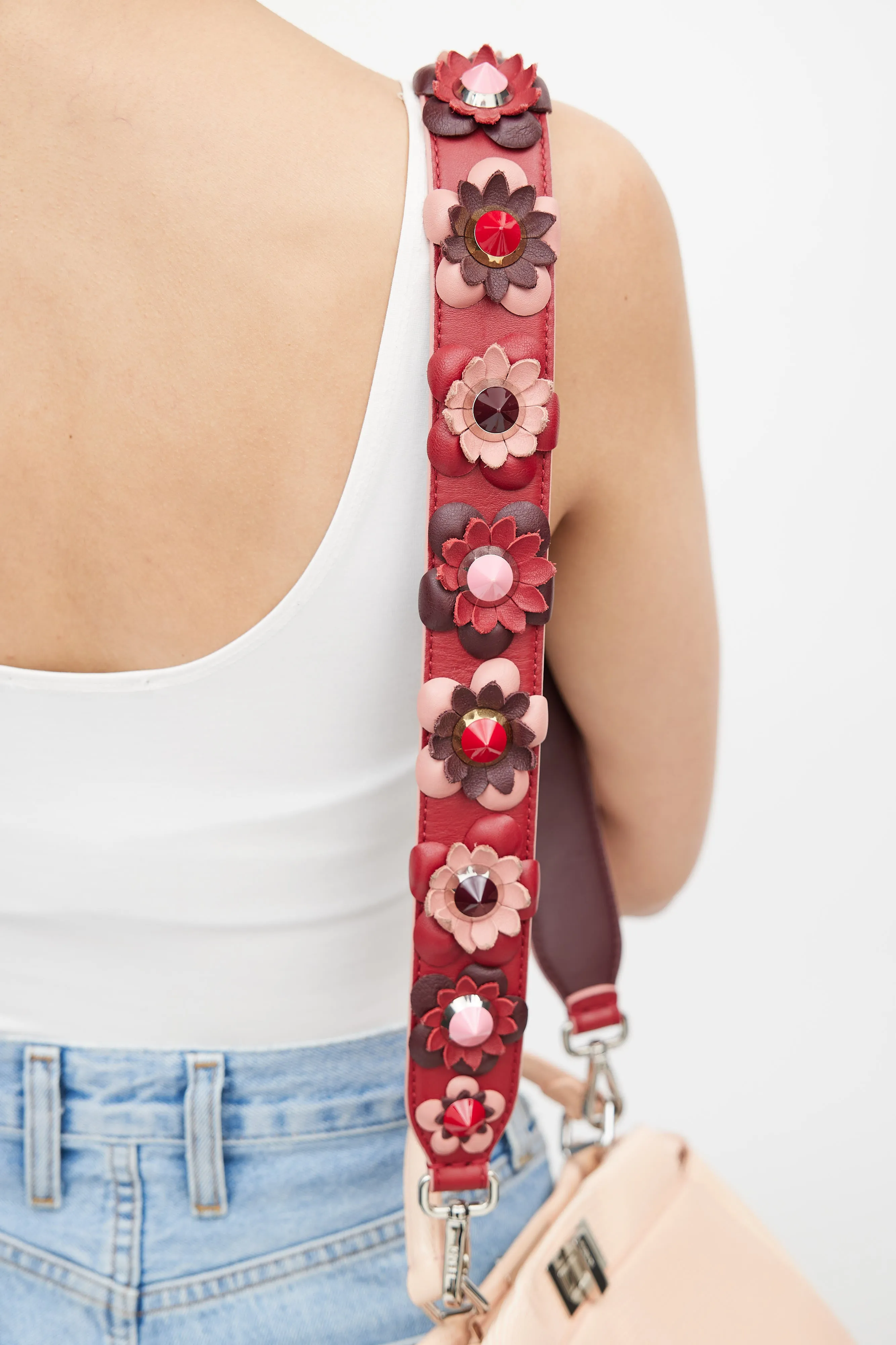 Red & Pink You Elaphe Flower Studded Bag Strap