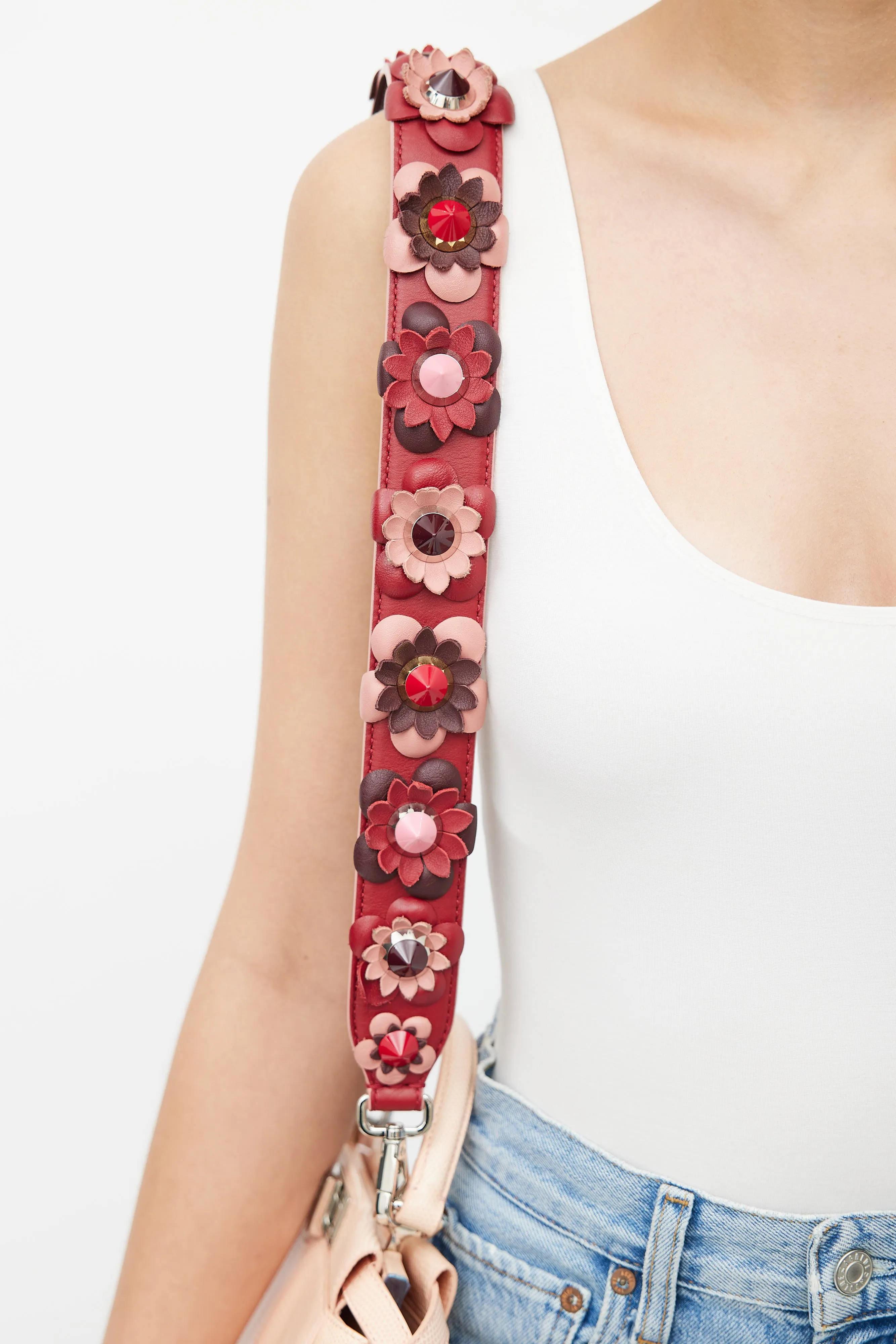 Red & Pink You Elaphe Flower Studded Bag Strap