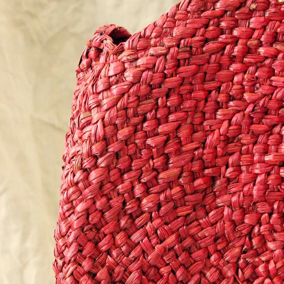 Red Luna Bag - Round Handwoven Straw Tote Bag